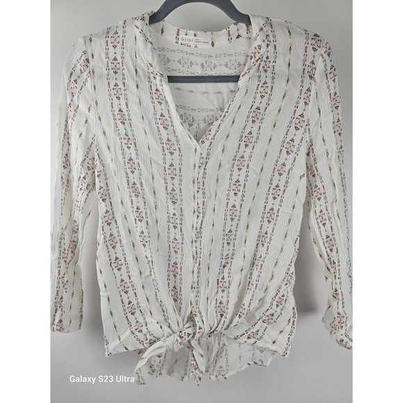 BECOOL szS, boho floral print long-sleeved blouse with tie in front - Picture 4 of 5